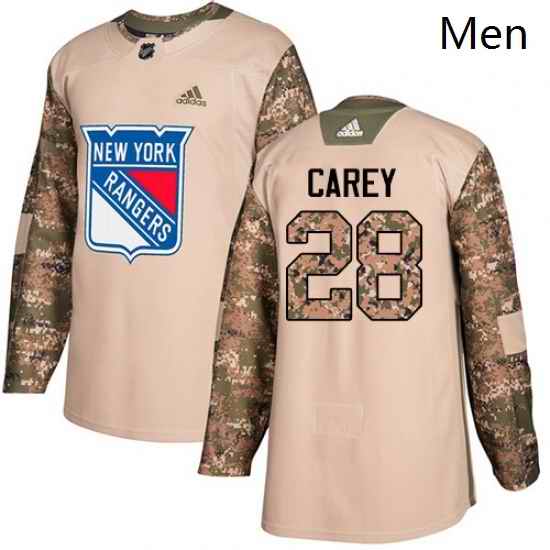 Mens Adidas New York Rangers 28 Paul Carey Authentic Camo Veterans Day Practice NHL Jersey